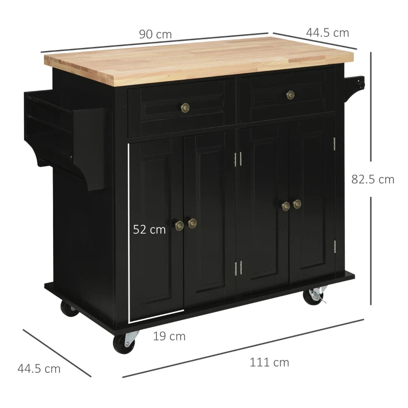 Carrello da Cucina Portavivande con Cassetti, Armadietti e Portaspezie, in Legno e MDF, 111x44.5x82.5 cm, Nero JH4801-161BKJH4