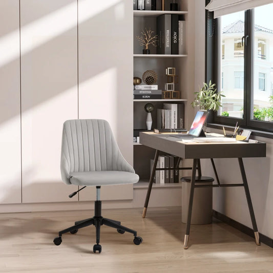 Sedia da Ufficio in Velluto Grigio con Altezza Regolabile, Sedia Ergonomica Girevole a 360° e Ruote, 50x58x77-87cm JH1921-488GYHJ1