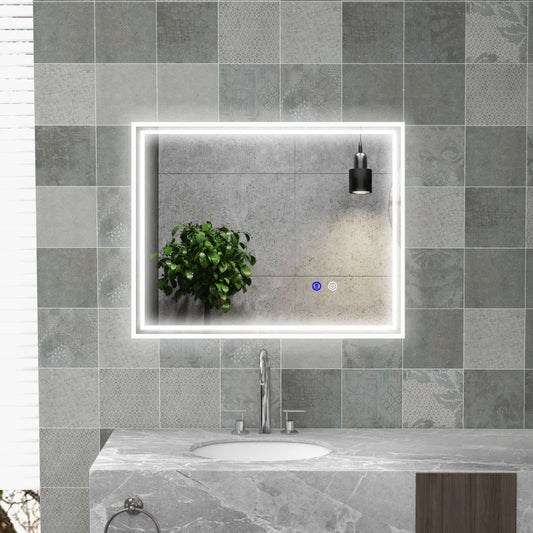 Specchio Bagno con Luce LED 3 Livelli Rettangolare, Antiappannamento e Interruttore Touch, 90x70cm KY9834-657V01CRKY9