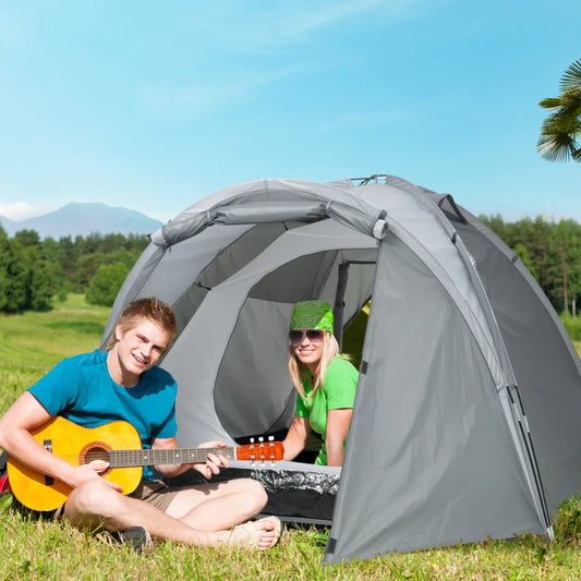 Tenda da Campeggio a Cupola per 2 Persone Estensibile, 4 Porte e 3 Finestre, 350x220x145cm, Grigio RH3A20-262RH3