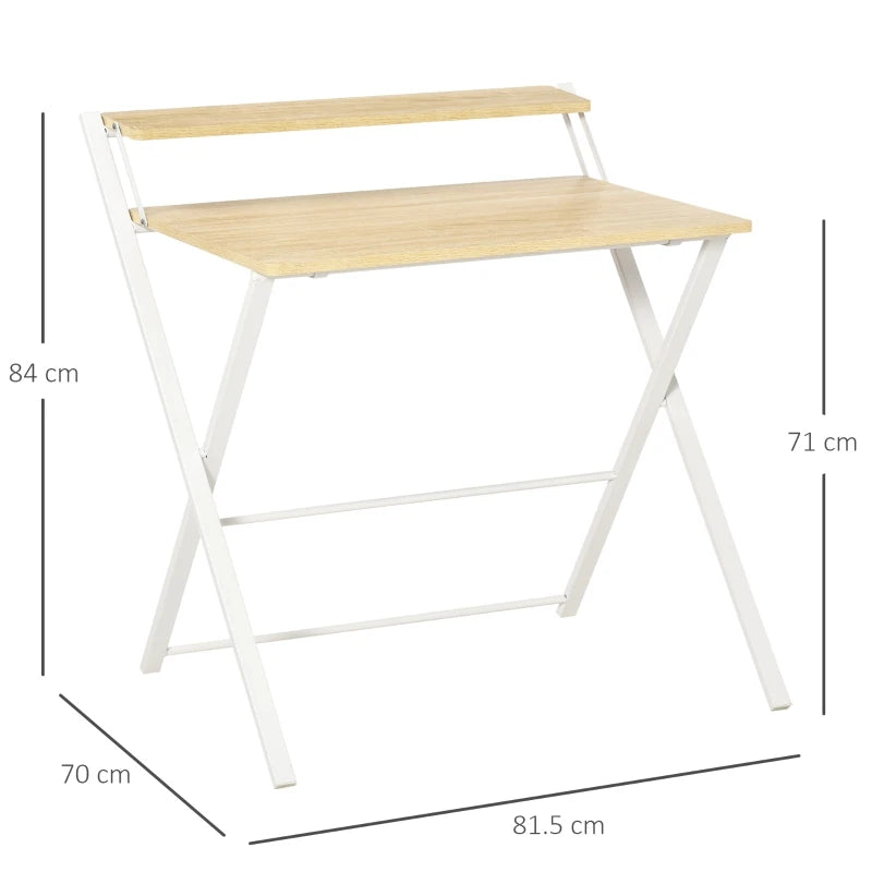 Scrivania Pieghevole Salvaspazio con Mensola Superiore per Camera e Ufficio, 81.5x70x84cm, Color Legno e Bianco QY5836-329QY5