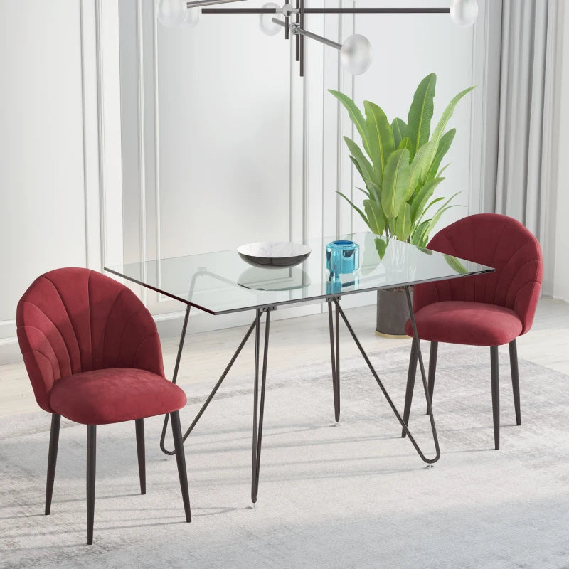 Set 2 Sedie Sala da Pranzo e Soggiorno Imbottite, Design Nordico ed Ergonomico in Metallo e Velluto, 52x54x79 cm, Rosso Scuro ER7835-253WRER7