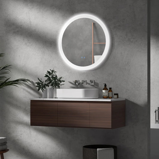 Specchio Bagno LED Antiappannamento con 3 Colori e Luminosità Regolabile, in Metallo e Vetro, Ø70x3 cm MJ6834-597V01CRMJ6