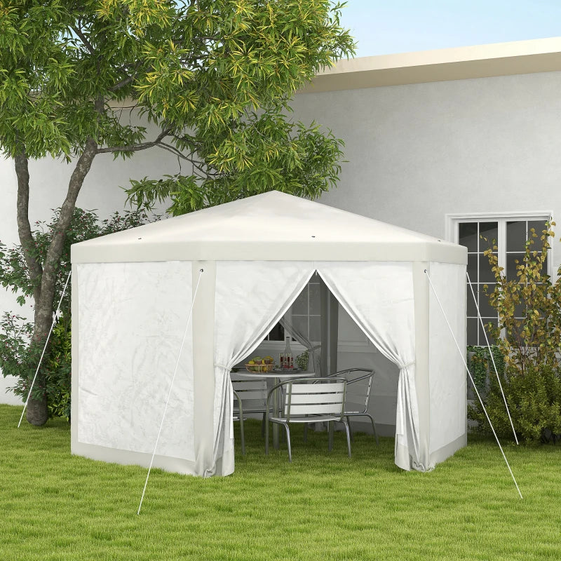 Gazebo da Giardino Esagonale con Doppio Ingresso, in Metallo e Poliestere, 3.94x3.94x2.5 m, Crema 84C-044V02CW