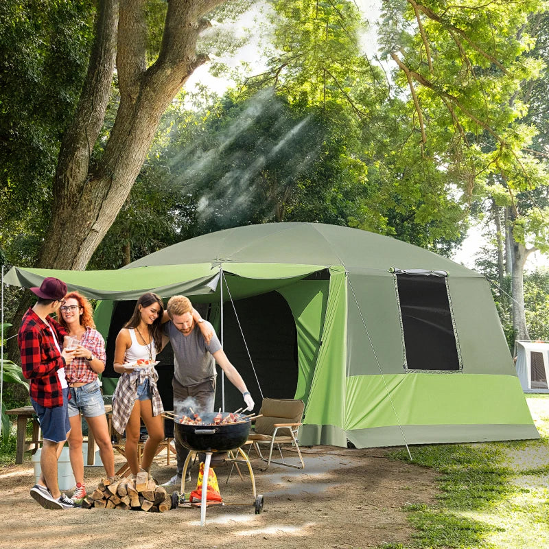 Tenda da Campeggio con Veranda, Tenda Famigliare per 8 Persone, in Poliestere, 405x305x225cm WR3A20-052WR3