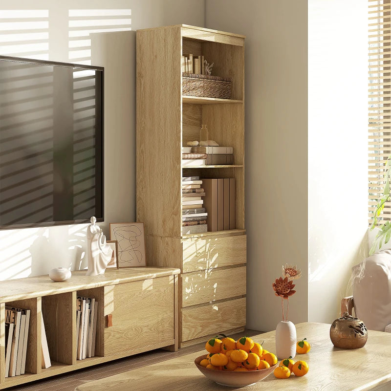 Mobile Libreria in Legno con 3 Ripiani e 3 Cassetti, 60x35x180 cm, color Rovere GF6836-564V00AKGF6