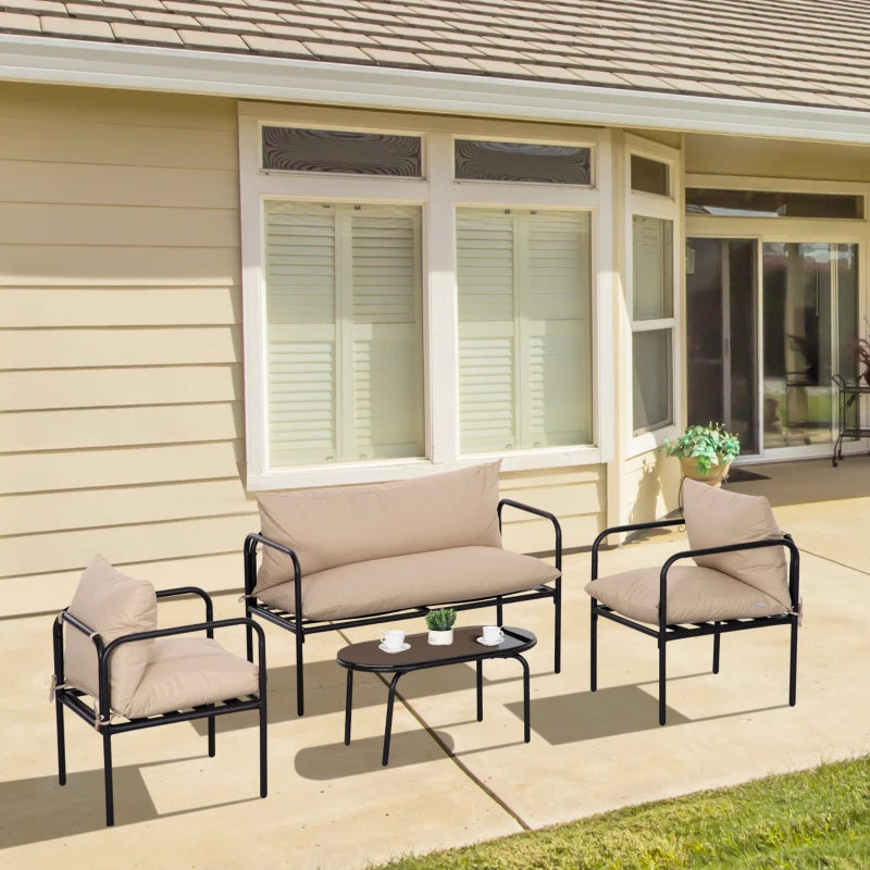 Set da Giardino 4 Pezzi con 2 Poltrone 58x58x66 cm, Divano 116x58x66 cm e Tavolino 80x42x38 cm, Khaki 84G-275V00KK