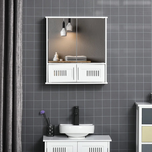 Mobiletto Bagno Pensile con Antine a Specchio, 55x17.5x60cm - Bianco WD8834-344WTWD8