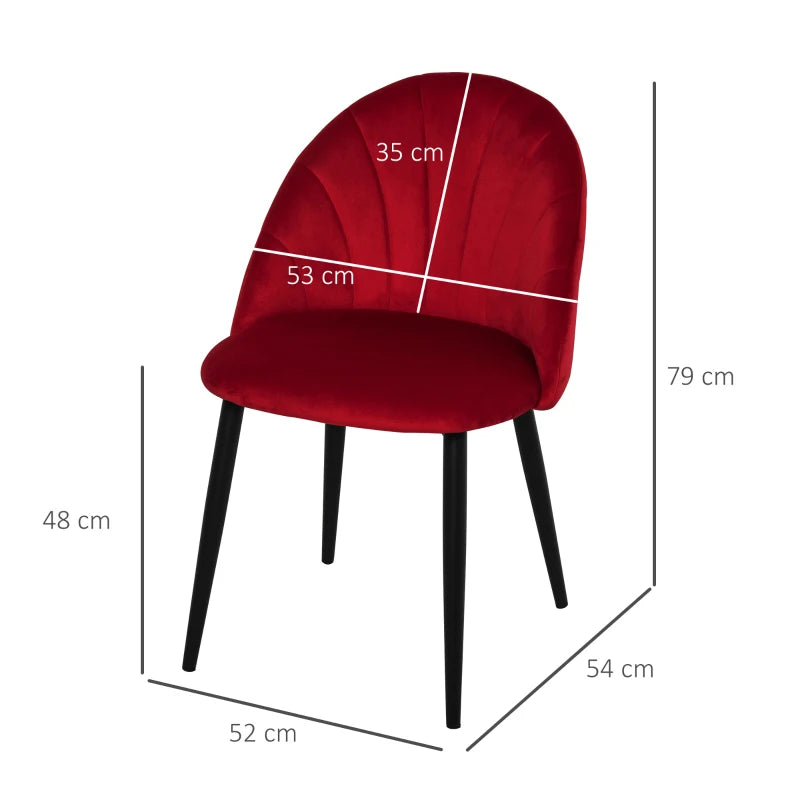 Set 2 Sedie Sala da Pranzo e Soggiorno Imbottite, Design Nordico ed Ergonomico in Metallo e Velluto, 52x54x79 cm, Rosso TG2835-253RDTG2