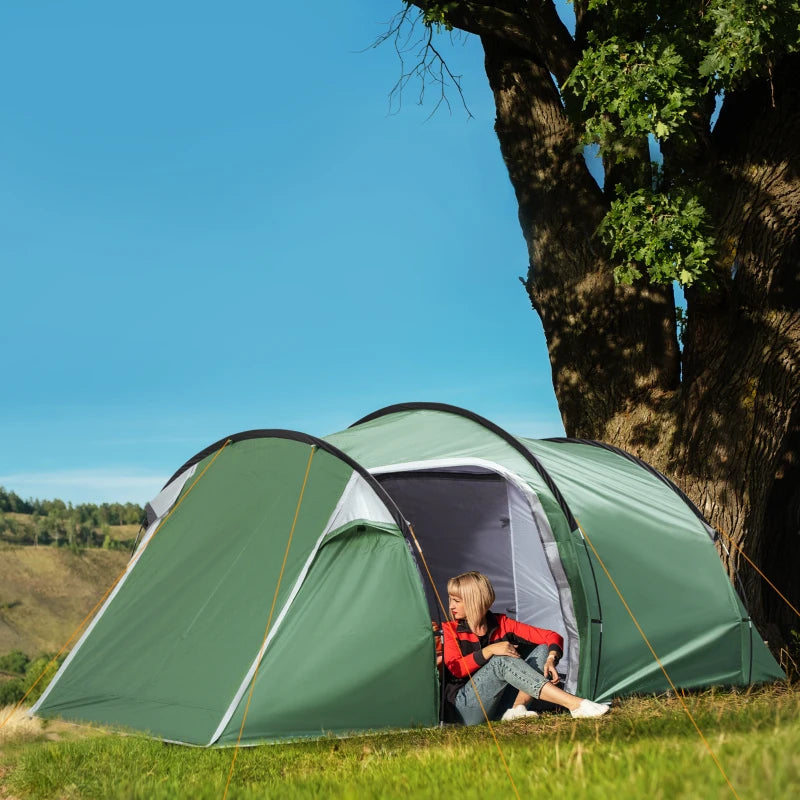 Tenda da Campeggio 2-4 Posti con Telo Impermeabile e Porte con Cerniera, 426x206x15 cm, Verde Scuro EN5A20-173EN5