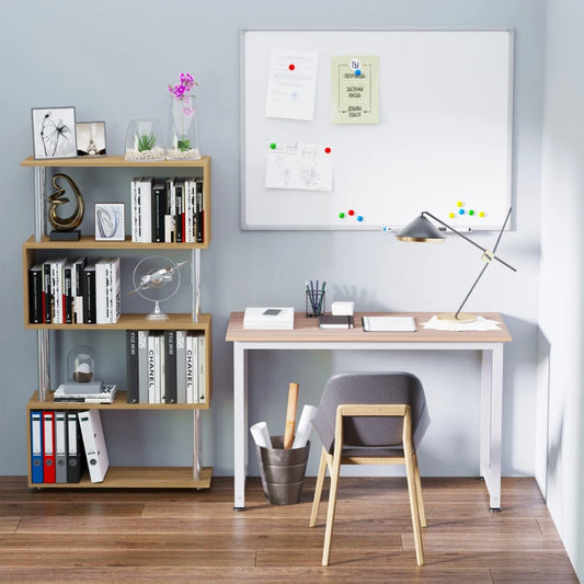 Scrivania Moderna per Computer con Gambe Regolabili e Struttura in MDF e Metallo, Tavolo da Pranzo 120x60x76 cm, Bianco e color Legno NY3836-121WTNY3