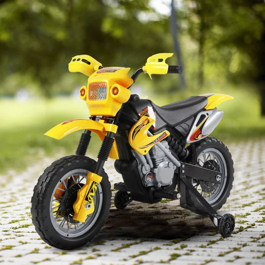 Moto Cross Elettrica con Rotelle Giallo per Bambini 3 anni e più, Batteria 6V Velocità 2.5km/h, 102 x 53 x 66cm WQ2301-043YLWQ2