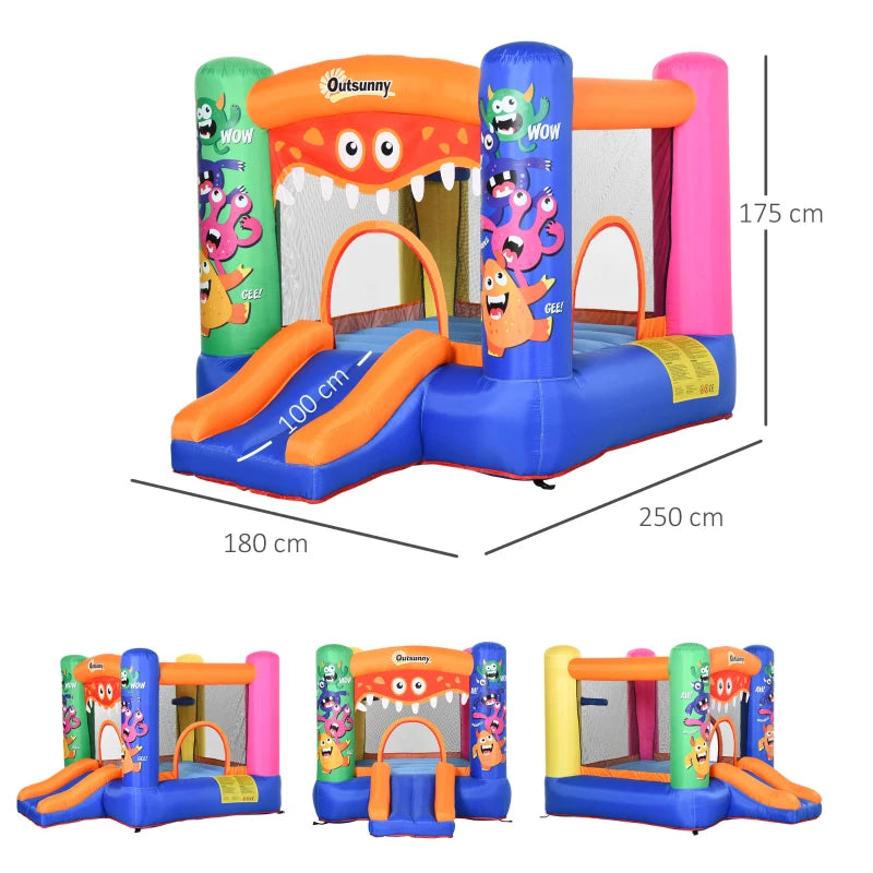 Casa Gioco Castello Gonfiabile Gigante per Bambini 3-8 anni Trampolino Rimbalzante Colorato con Scivolo e Canestro 250cmx180cmx175cm PW2342-021V90PW2