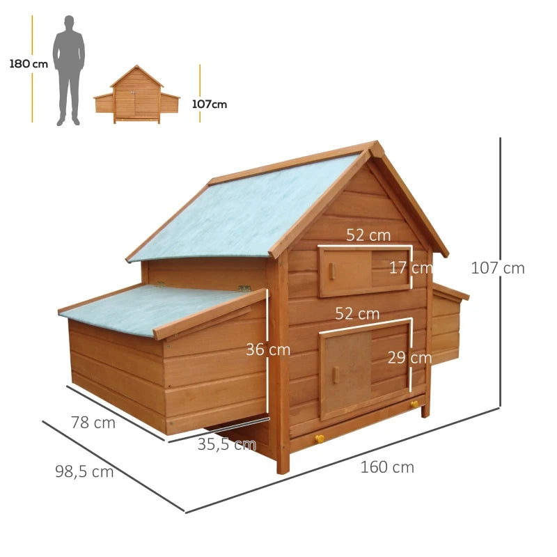 Gabbia per Galline in Legno con Tetto Impermeabile, Pollaio Prefabbricato da Esterno, 160x98.5x107cm NB8D51-014NB8