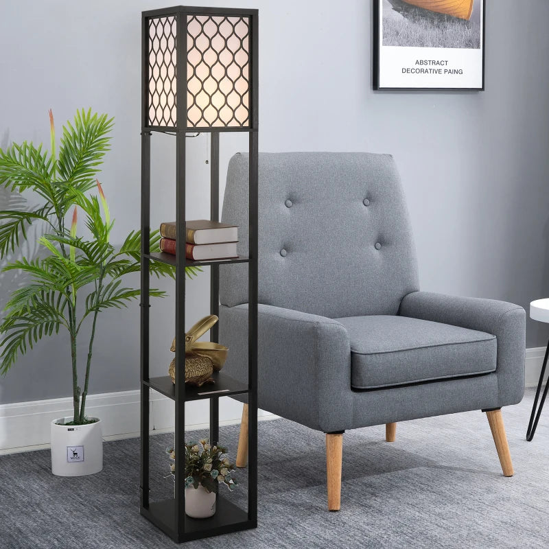 Lampada da Terra Moderna con Libreria 3 Livelli Nero 26 x 26 x 160 cm MK8833-622MK8