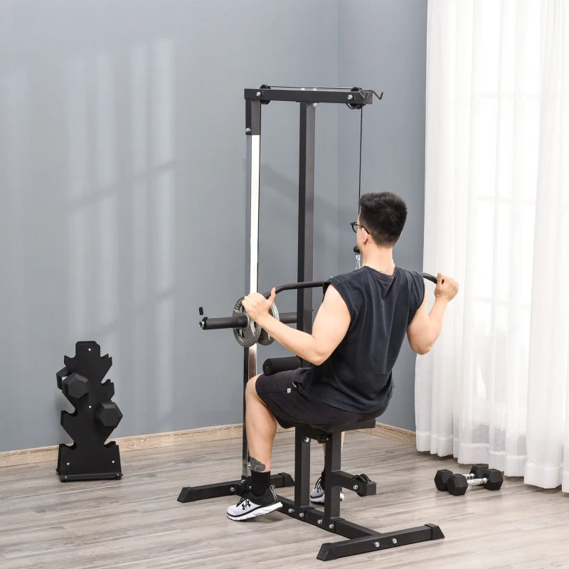 Stazione Fitness Pull Down da Casa con Panca e Cavo Regolabile, in Acciaio 107x120x190cm Nero BN8A91-093V01BN8