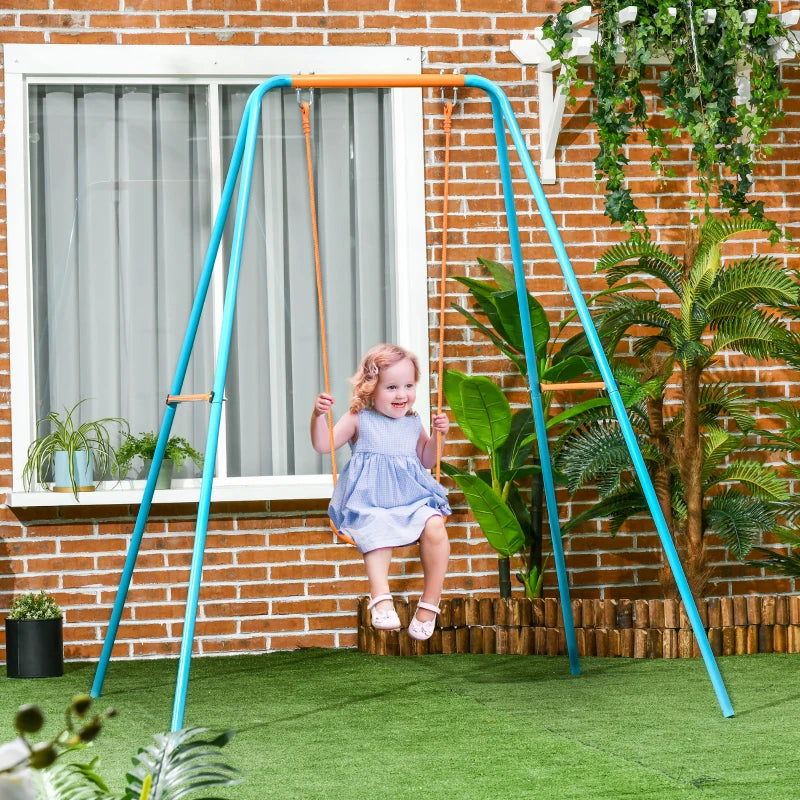 Altalena per Bambini 3-8 Anni da Giardino in Acciaio e PE con Seggiolino e Picchetti, 163x145x181 cm MN4344-066V00BUMN4