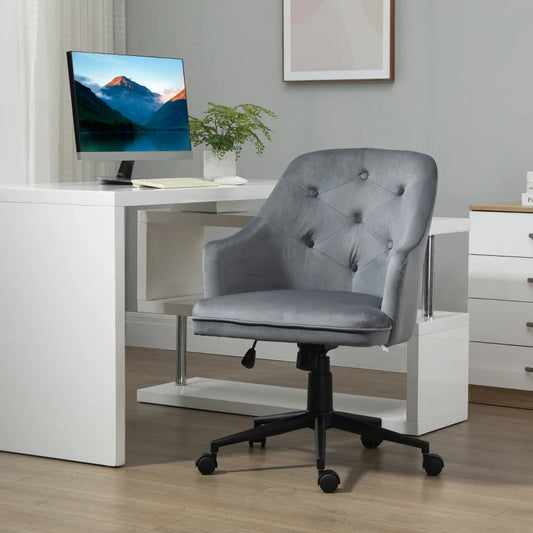 Sedia da Ufficio Girevole Ergonomica con Ruote e Altezza Regolabile, Rivestimento in Velluto, 63x64x88-96cm, Grigio LK4921-482GYLK4