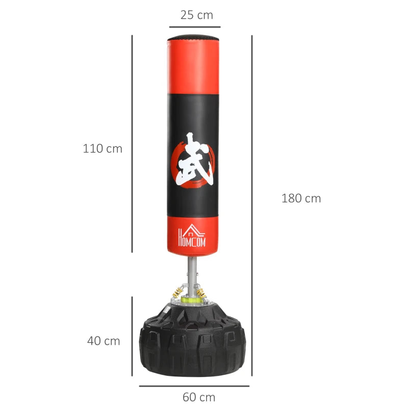 Sacco Boxe da Terra con Supporto per Allenamento Professionale a Casa o in Palestra, Nero e Rosso, Φ60 x 180 cm YQ3A91-110YQ3