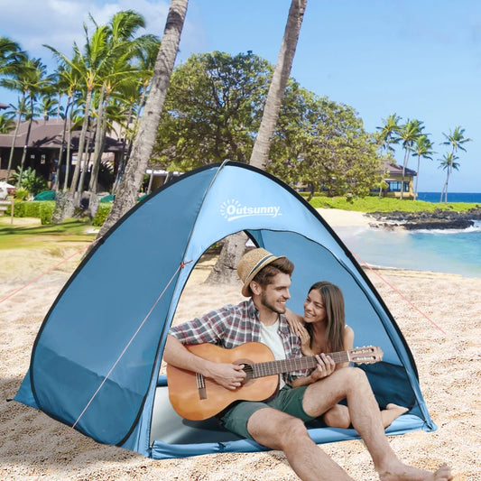 Tenda da Spiaggia per 2-3 Persone in Poliestere, PE e Acciaio con Tasche Portaoggetti, 150x115x110 cm PW4A20-301V00LBPW4