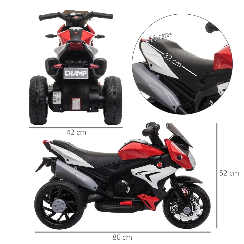 Moto Elettrica per Bambini 3-5 Anni Max. 25kg con Luci, Musica, Batteria 6V e Velocità 3km/h, 86cmx42cmx52cm Rossa HJ8370-103V90RDHJ8