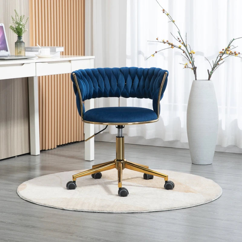 Sedia da Ufficio in Velluto Girevole a 360°, con Altezza Regolabile, Design Unico per il Salotto, Blu GF6F-GOM-W1880109492GF6