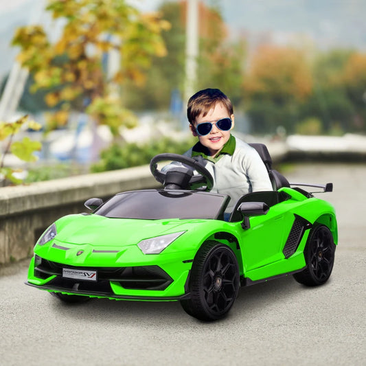 Macchina Elettrica per Bambini a 12V Licenza Lamborghini con Clacson e Telecomando, 107.5x63x42 cm, Verde RF2370-306V90GNRF2