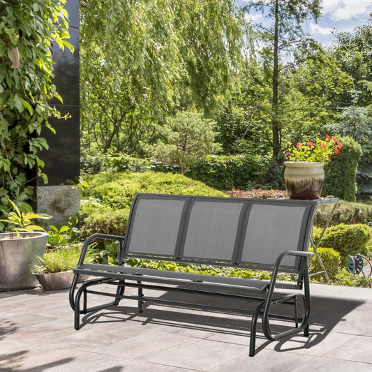 Panchina a Dondolo da Giardino a 3 Posti in Metallo e Tessuto a Rete Traspirante, 147x75x85cm, Grigio 84B-531GY