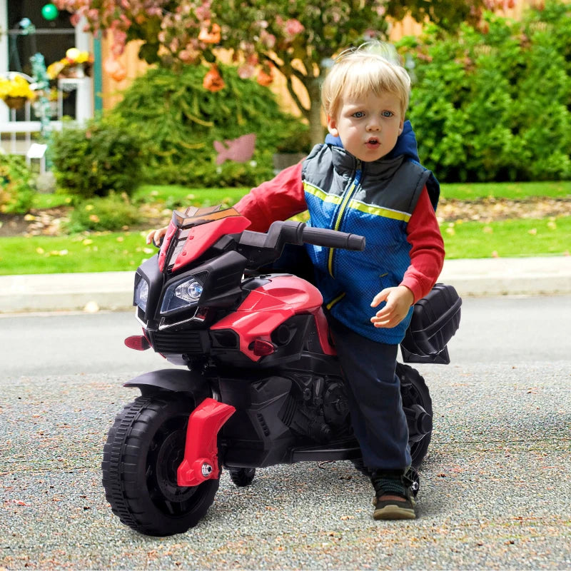 Moto Elettrica per Bambini con Fari e Clacson, Batteria 6V Velocità 3km/h, Età 18-48 Mesi, 88.5x42.5x49cm, Rosso GB7370-159V90RDGB7