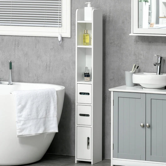 Colonna Bagno con Mensole e Armadietti, Mobile Alto Salvaspazio in Legno 15x17x120cm, Bianco FG1834-457FG1