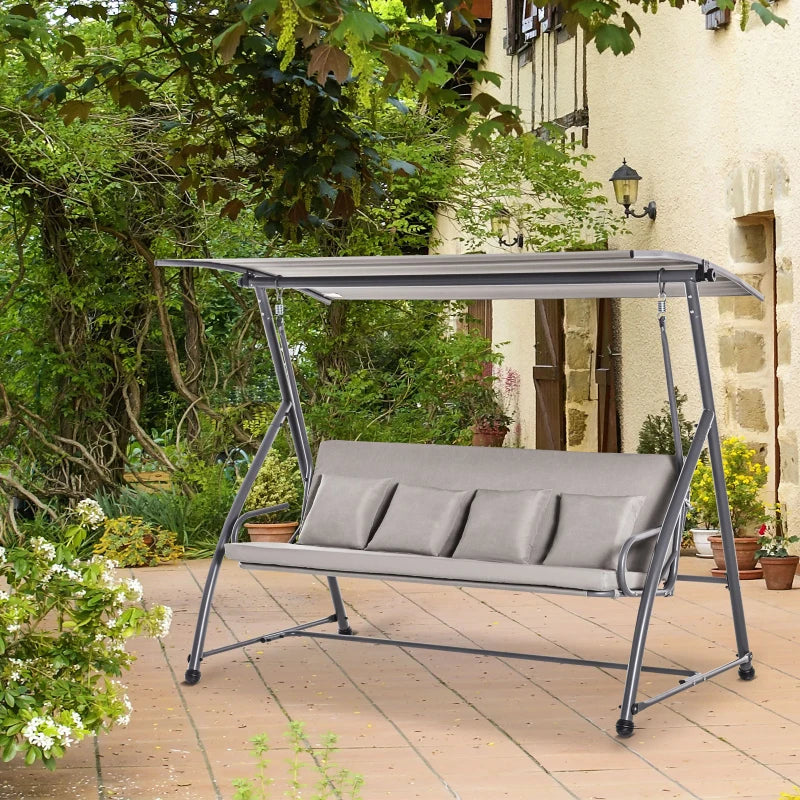 Dondolo da Esterni 2in1 per 3 Persone Convertibile in Letto con Tettuccio, 218x120x168cm, Cachi Chiaro 84A-062V01