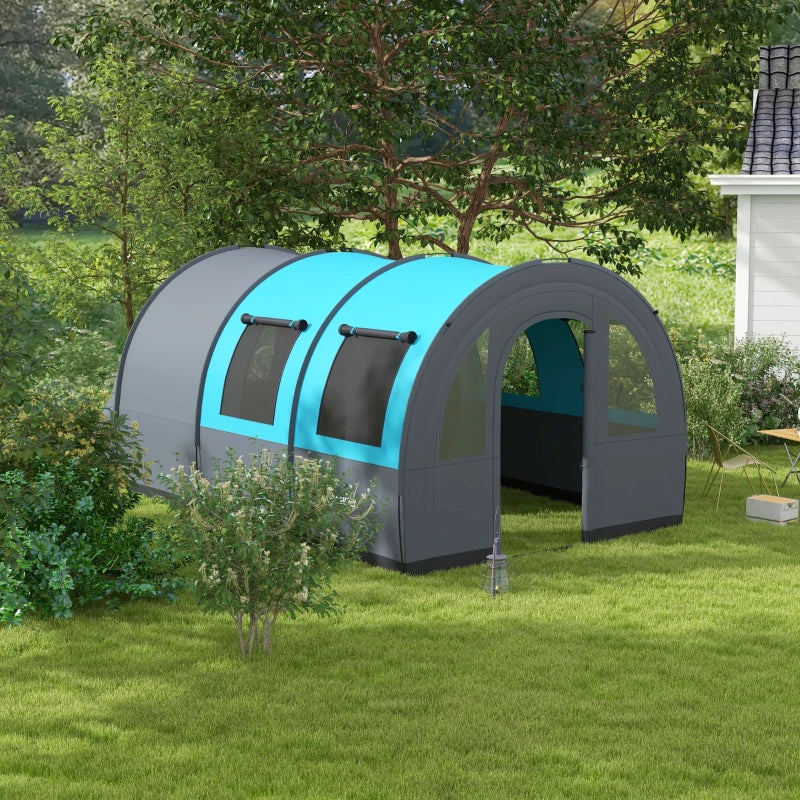 Tenda da Campeggio 5 Posti Impermeabile con Zona Notte e Giorno, in Poliestere, 480x260x200 cm, Grigio e Blu WP9A20-373V00GYWP9