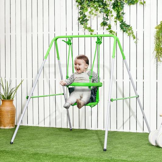 Altalena per Bambini 6-36 Mesi da Giardino e Salotto in Acciaio e PE, 122x146x122 cm, Verde FG7344-065V00GNFG7