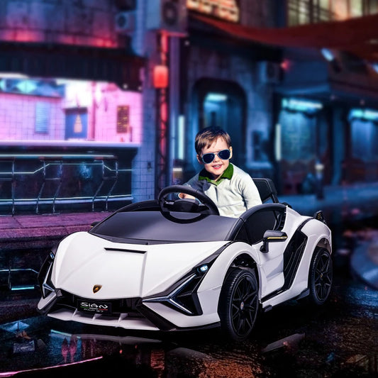 Macchina Elettrica per Bambini 3-5 Anni Lamborghini 12V con Telecomando e Velocità 3-5km/h, Bianco DL4370-171V90WTDL4