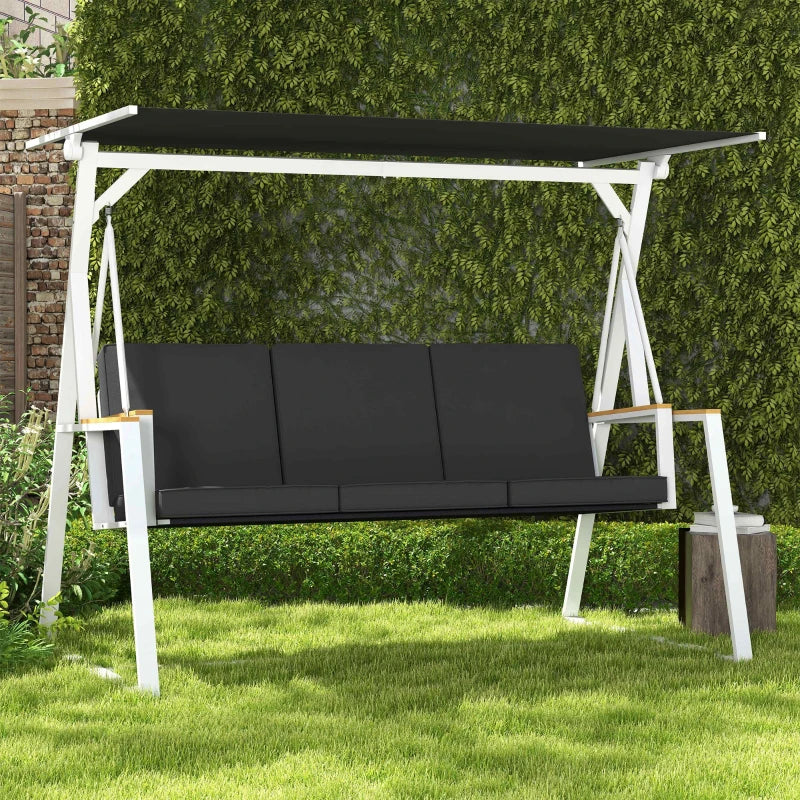 anchina da Giardino 3 Posti con Tettuccio Inclinabile, in Acciaio, 205x130x175 cm, Grigio Scuro 84A-315V00CG