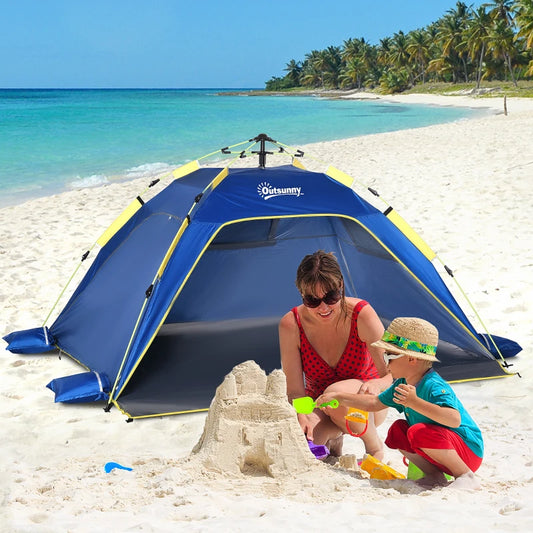 Tenda Spiaggia Pop Up con 2 Finestre Traforate e Porta Richiudibile, 220x173x120cm Blue e Giallo CT7A20-166CT7