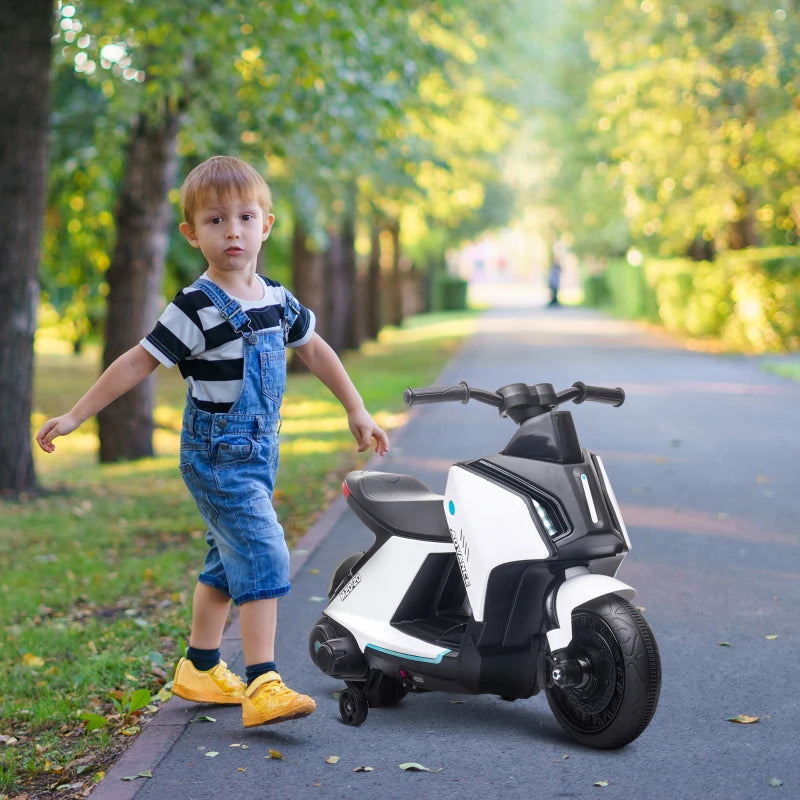 Moto Elettrica per Bambini 6V con Musica e Fari LED, Velocità 1.5-2.5km/h, Età 2-4 Anni, 80x39.5x51cm, Bianco KJ1370-168V90WTKJ1