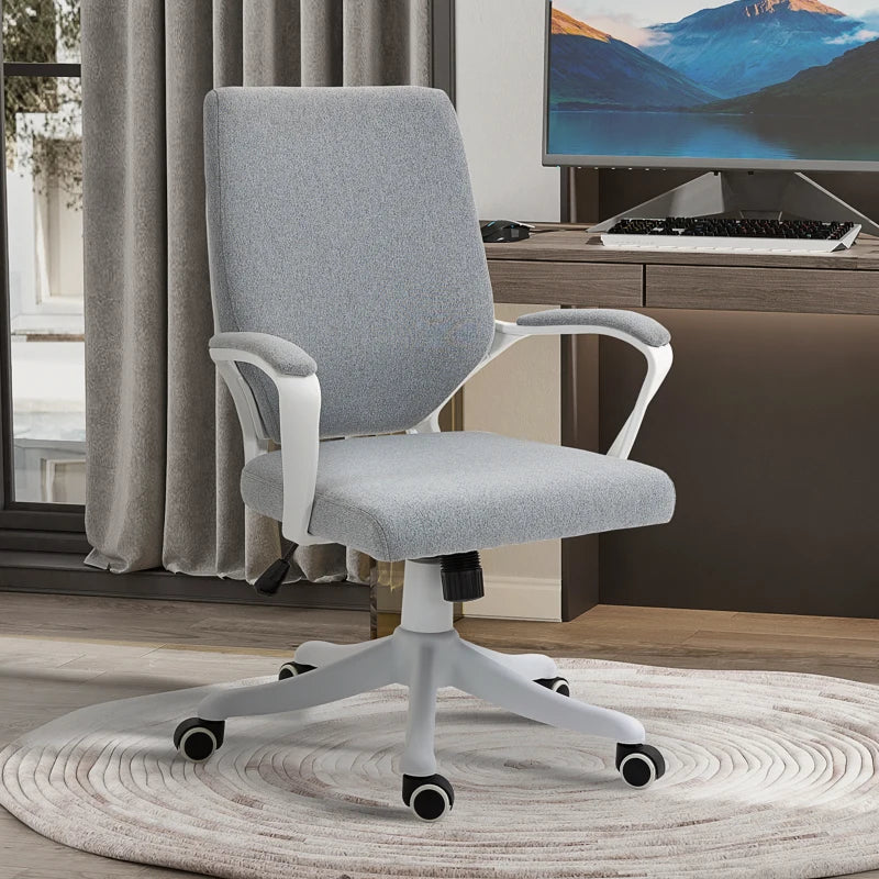 Sedia da Ufficio Ergonomica, Altezza Regolabile e Funzione Dondolo, Poltrona Girevole con Ruote, 62x69x92-100cm, Grigio Bianco JK7921-536GYJK7