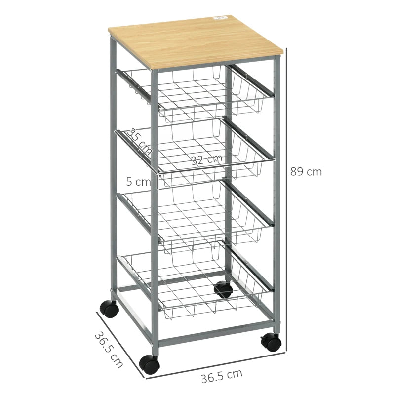 Carrello Cucina Salvaspazio Ruote 4 Cesti Acciaio Legno 36.5 × 36.5 × 89cm YT9801-056YT9