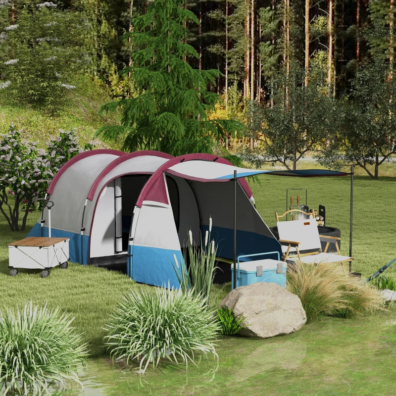 Tenda da Campeggio Impermeabile con 2 Aree e 3 Ingressi, in Poliestere e Fibra di Vetro, 420x200x150 cm, Rosso ES2A20-425V00RDES2