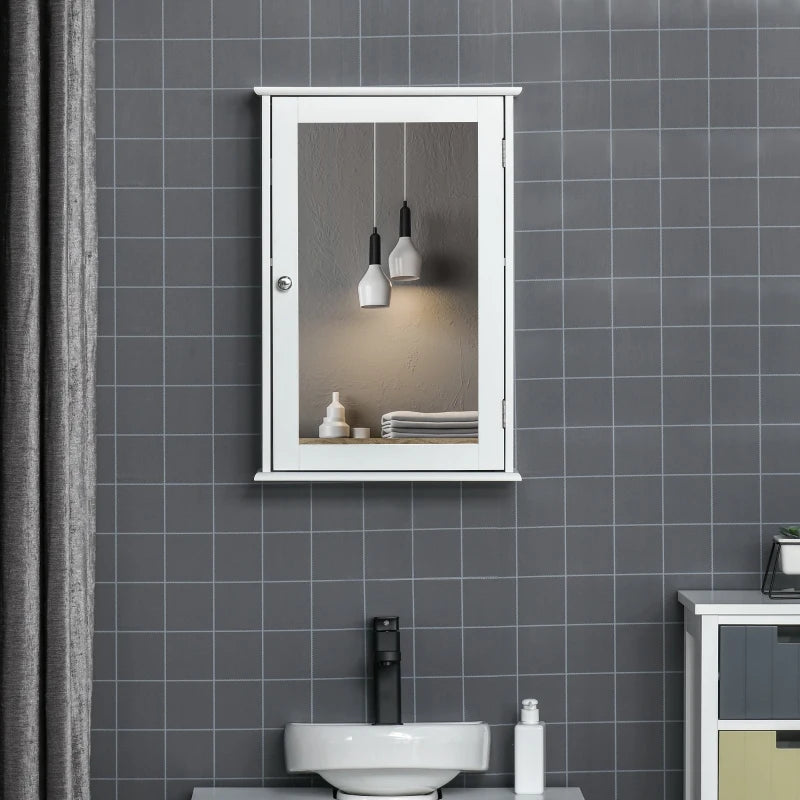 Mobiletto Bagno Pensile con Specchio e Anta a Chiusura Magnetica, 41x14x60cm - Bianco PL8834-399PL8