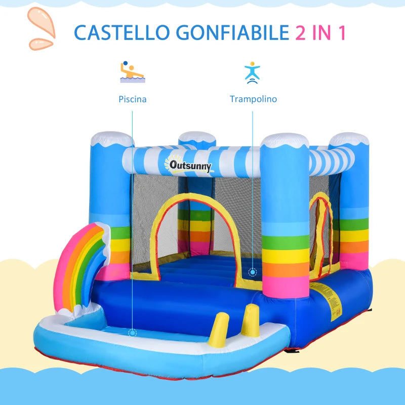 Castello Gonfiabile per Bambini con Trampolino e Piscina Pompa Inclusa IU6342-019V90IU6