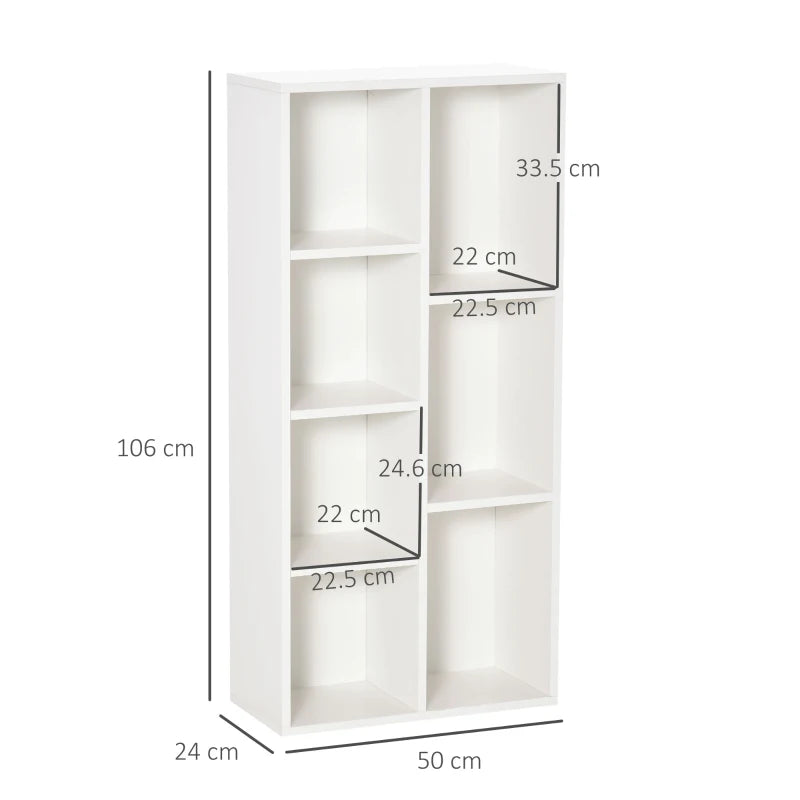 Libreria Moderna a Cubi con 7 Ripiani, in Legno Truciolato, 50x24x106 cm, Bianca VF6836-367WTVF6