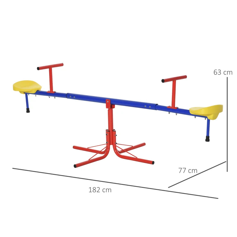 Altalena per Bambini Doppia a Bilico Girevole a 360° in Metallo e PP, Età 3-8 Anni, 182x77x63cm Multicolore HJ2344-023HJ2