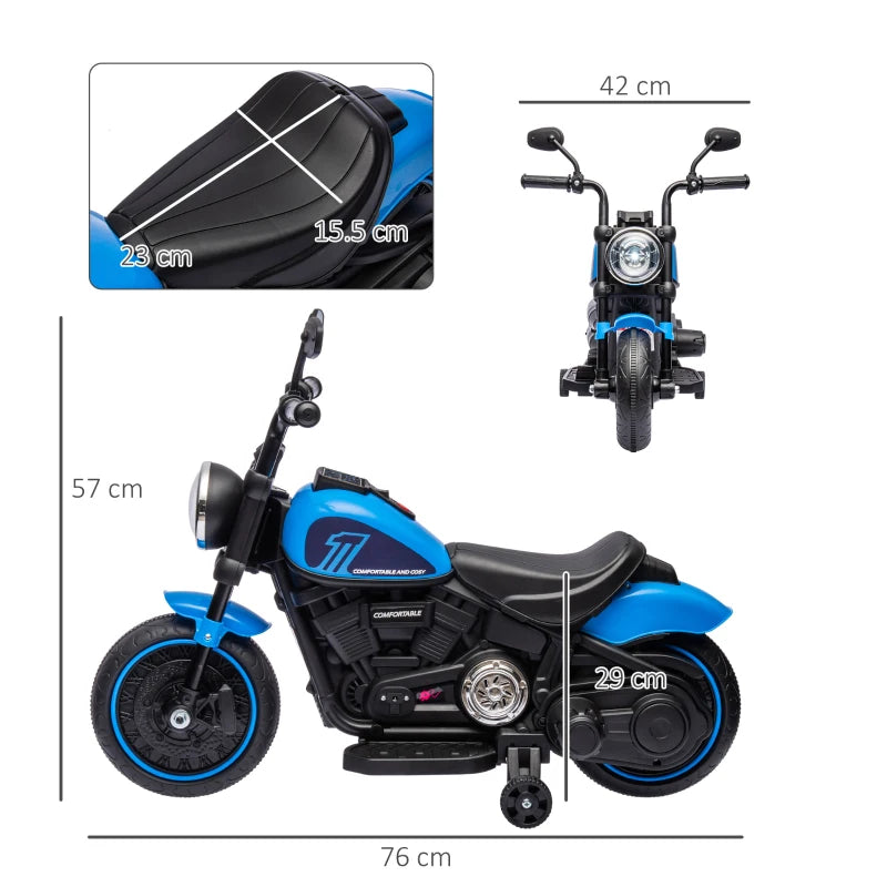 Moto Elettrica per Bambini 18-36 Mesi in PP e Metallo con Rotelle e Fanale, 76x42x57 cm, Blu e Nero HN2370-283V90BUHN2