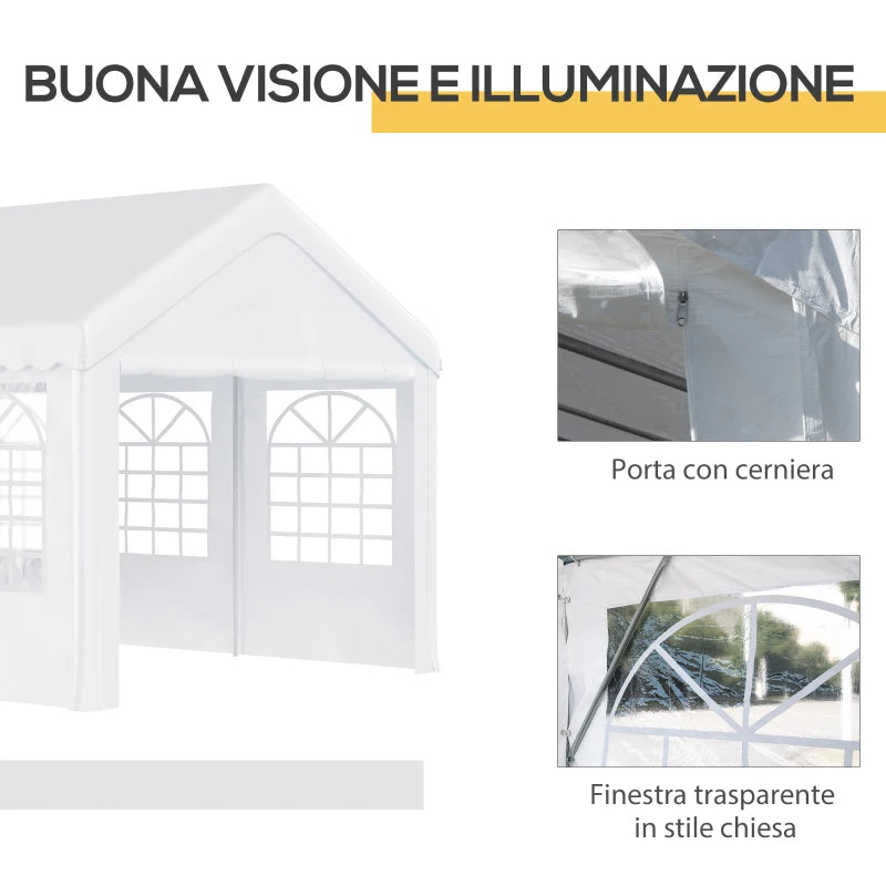 Tendone per Feste 6x4m con Pareti Rimovibili, Porte e 6 Finestre, Bianco 	01-0805