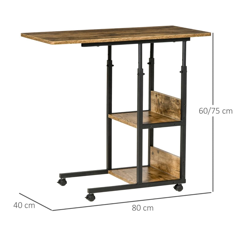 Tavolino da Salotto Stile Industriale, Altezza Regolabile e 4 Ruote con Freno, 80x40x60-75cm LO7839-290LO7