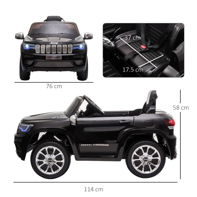 Macchina Elettrica Jeep per Bambini 12V, Guida Manuale e con Telecomando Velocità 0-3km/h, 114x76x58cm, Nero KH4370-190KH4