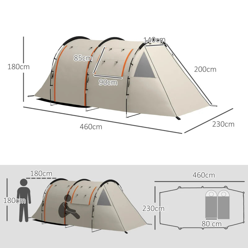 Tenda da Campeggio 4-5 Persone con Copertura Oscurante, Impermeabile con Borsa di Trasporto, Kaki WO7A20-405V01KKWO7