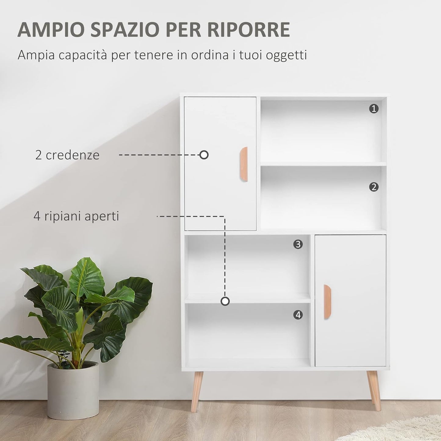 libreria scaffale bianco salotto soggiorno ingresso ufficio credenza mobile multiuso 80x24x123 R77836-113WTRFT